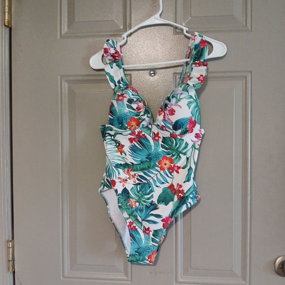 SHEIN Other - Shein Swimsuits For Women Floral Rufled One Piece Size M